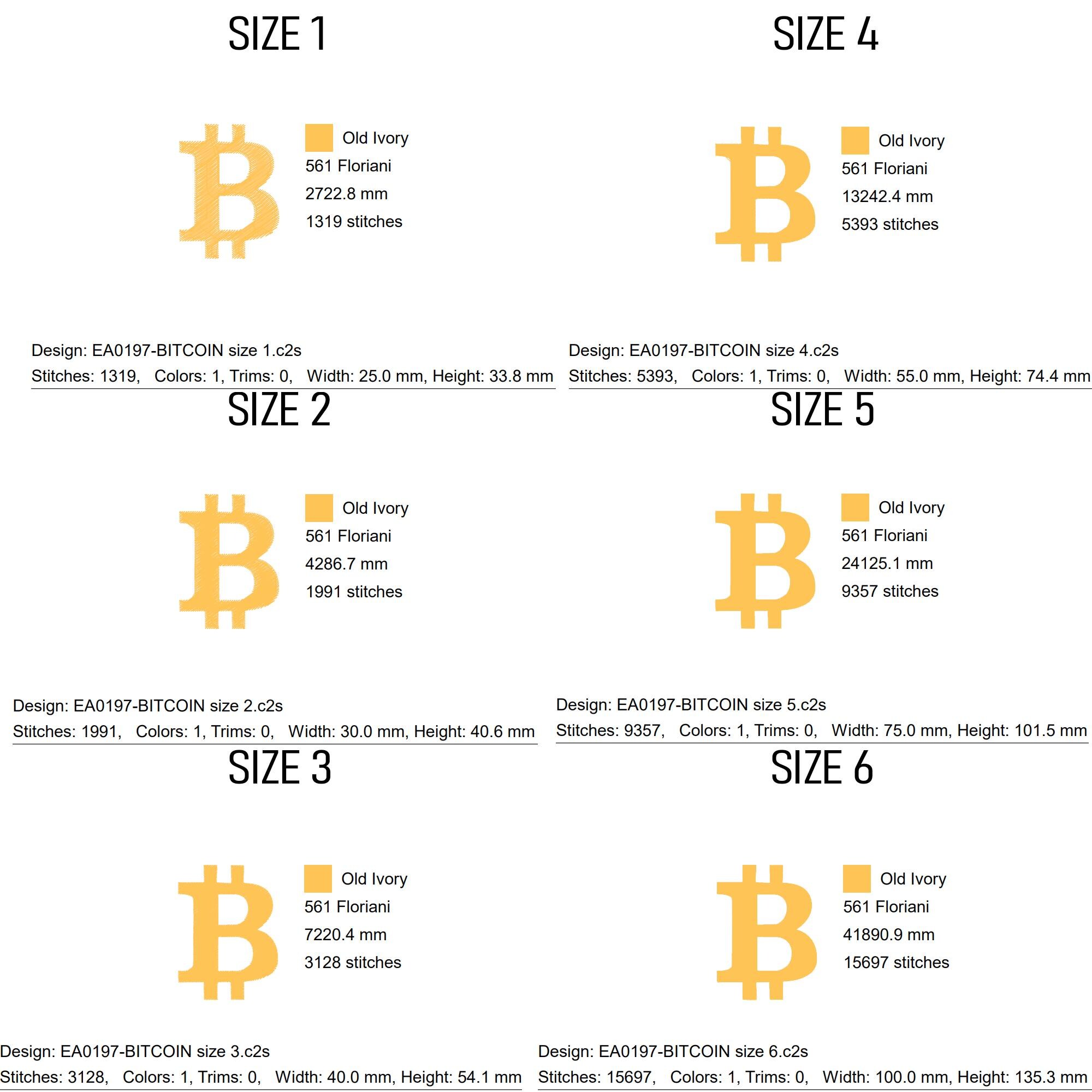 ビットコイン刺繍デザイン、暗号パターン、6サイズ - Etsy 日本