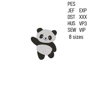 Pode incluir: Design de bordado de panda preto e branco em 8 tamanhos. Os formatos de arquivo incluem PES, JEF, EXP, DST, HUS, VP3 e SEW.