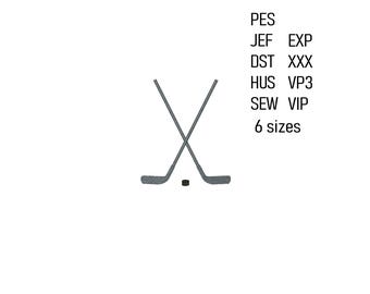 Hockey Sticks and Puck Embroidery Design, 6 Sizes