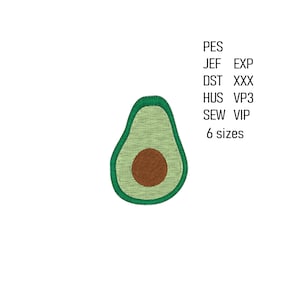 Avocado Stickdatei, Maschinenstickerei, Obst-Stickmuster, Instant Download, digitale Datei für Stickrahmen, 6 Größen.