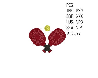 Pickleball Embroidery Design Digital File, 6 sizes