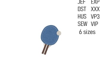 Ping Pong Racket Embroidery Design, Machine Embroidery File,  Table Tennis with Ball Embroidery Pattern, 6 sizes