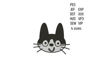 Kitty Face Silhouette Machine Embroidery Design, Cat Embroidery Pattern, 6 Sizes, Digital Download