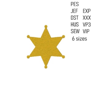 May include: A gold six-pointed star badge with rounded tips, set against a white background. Text on the right indicates file formats and "6 sizes". The star is a classic design.
