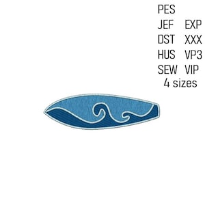 Surf Embroidery Design, Machine Embroidery File, Surfboard Embroidery Pattern, Surf Embroidery Design, 4 sizes.