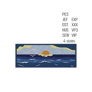Ocean Landscape Embroidery Design, Machine Embroidery File, Ocean Sunset Embroidery Pattern, Sea Embroidery Design, 4 sizes.