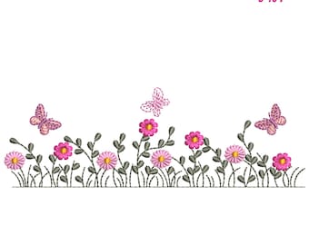 Pink Wildflower Meadow Machine Embroidery Design: Cottagecore Boho Flowers (9 Sizes, Instant Download)