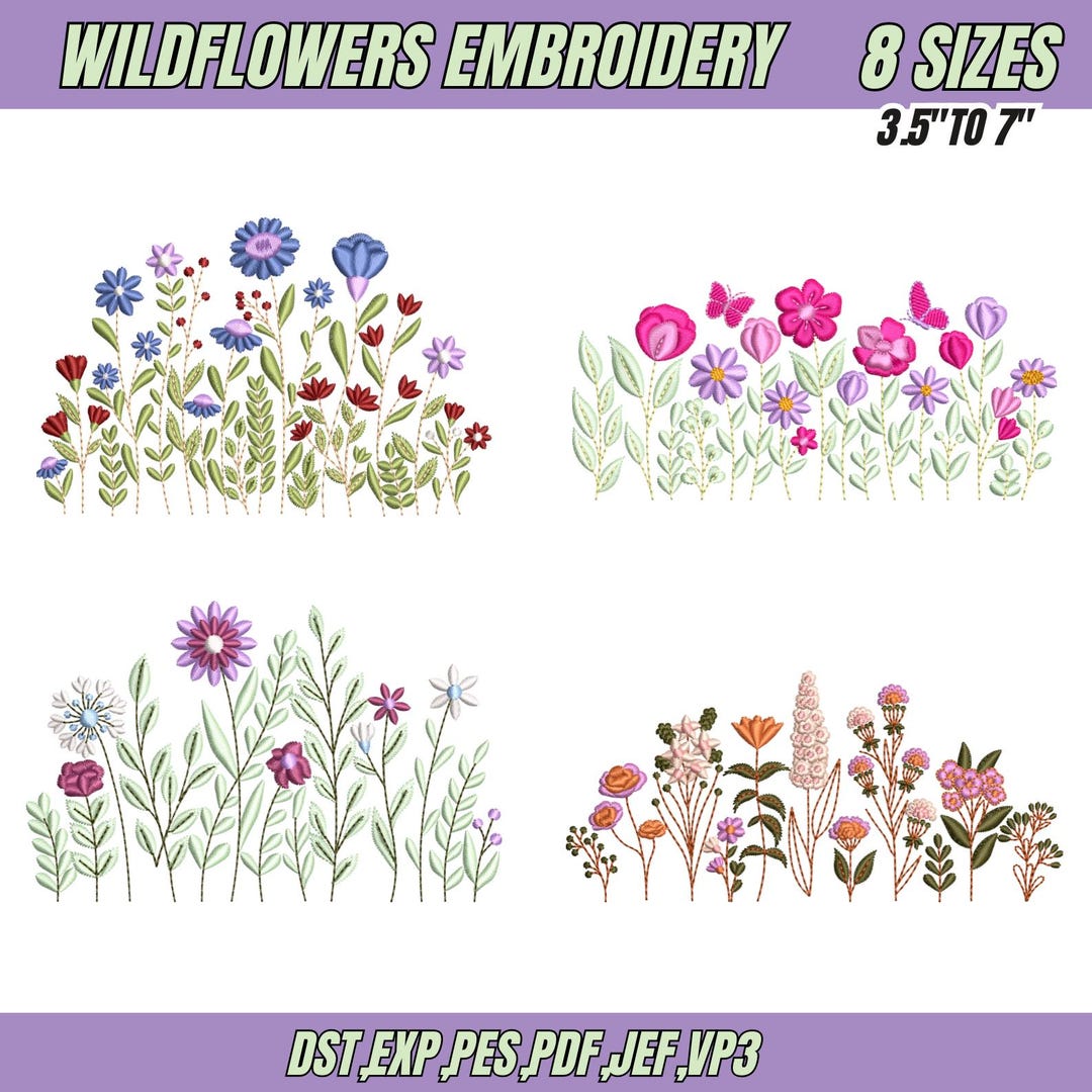 Wildflower Meadow Embroidery Design: Boho Floral Bundle (digital ...