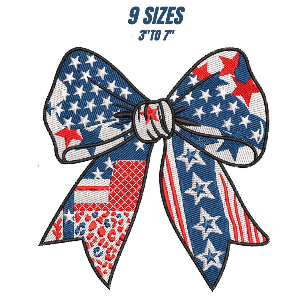 American Flag Embroidery Design: Ribbon Bow, Patriotic USA (9 Sizes ...