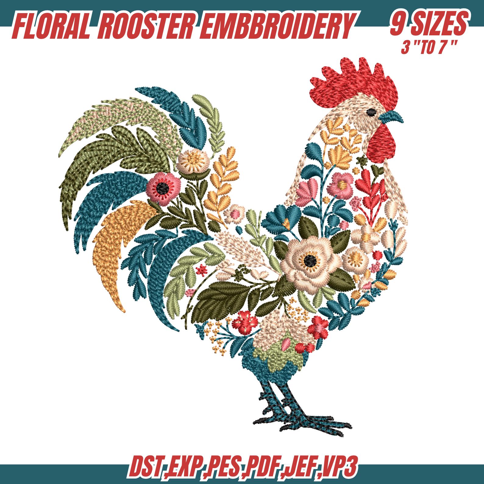 Floral Chicken Embroidery Design: Farmhouse Hen Pattern (digital ...