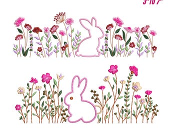 Floral Bunny Applique Embroidery Design, 9 Sizes (Digital Download)