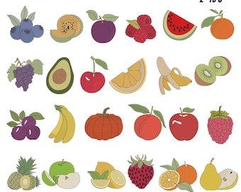 Sommer Früchte, Maschinenstickerei, Erdbeere Birne Avocado Zitrone (Instant Download)