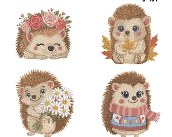 Lindos diseños de bordado de erizos / Florales y de temporada (Descarga digital)
