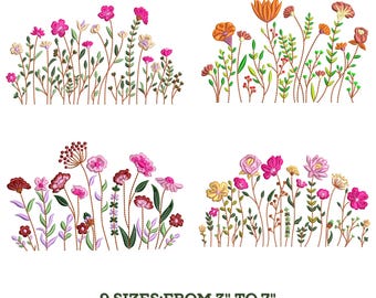 Wildflower Meadow Machine Embroidery Design, Cottagecore Wild Flowers, Boho Flower, Wildflower Embroidery Bundle, 9 Sizes, Instant Download