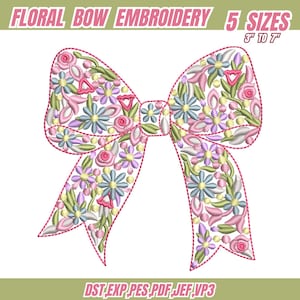 Flower Bow Machine Embroidery Design: Floral Applique (Instant Download, 5 Sizes