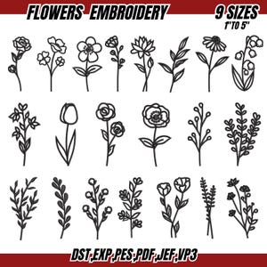 20+ Flower Embroidery Design Bundle, Mini Flower Embroidery , Wildflower Embroidery, Birth Month Flower Design, 9 sizes , Instant Download