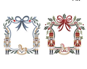 Bordado de marco con el escudo del soldado cascanueces, Bordado de marco de cascanueces con lazo, Bordado de marco de cascanueces, Bordado navideño, 9 tamaños