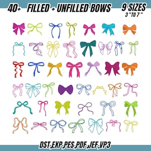 Bow Embroidery Designs, Filled and Unfilled Bow Embroidery, Mini Ribbon Bows (Digital Download) 9 Sizes