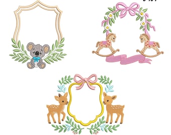 Bear Wreath,Rocking Horse,Deer Crest Frame Embroidery Design ,Newborn Banner Crest Frame Embroidery,Monogram Frame Machine Embroidery
