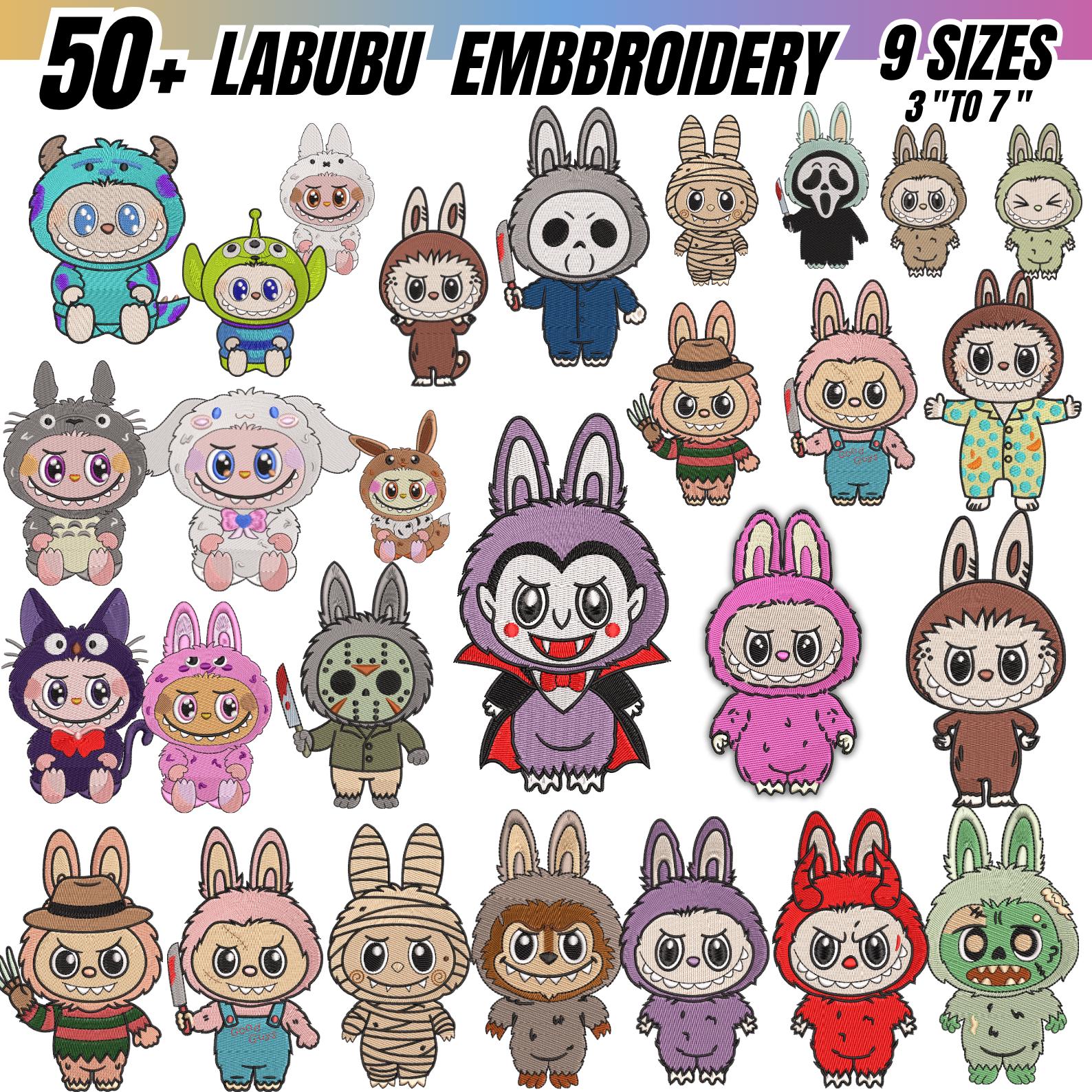 50+ Labubu Stickdateien Set, süße Cartoon Character Stickmotive, Labubu Monster Stickdatei, Labubu Stickmuster, 9 Größen