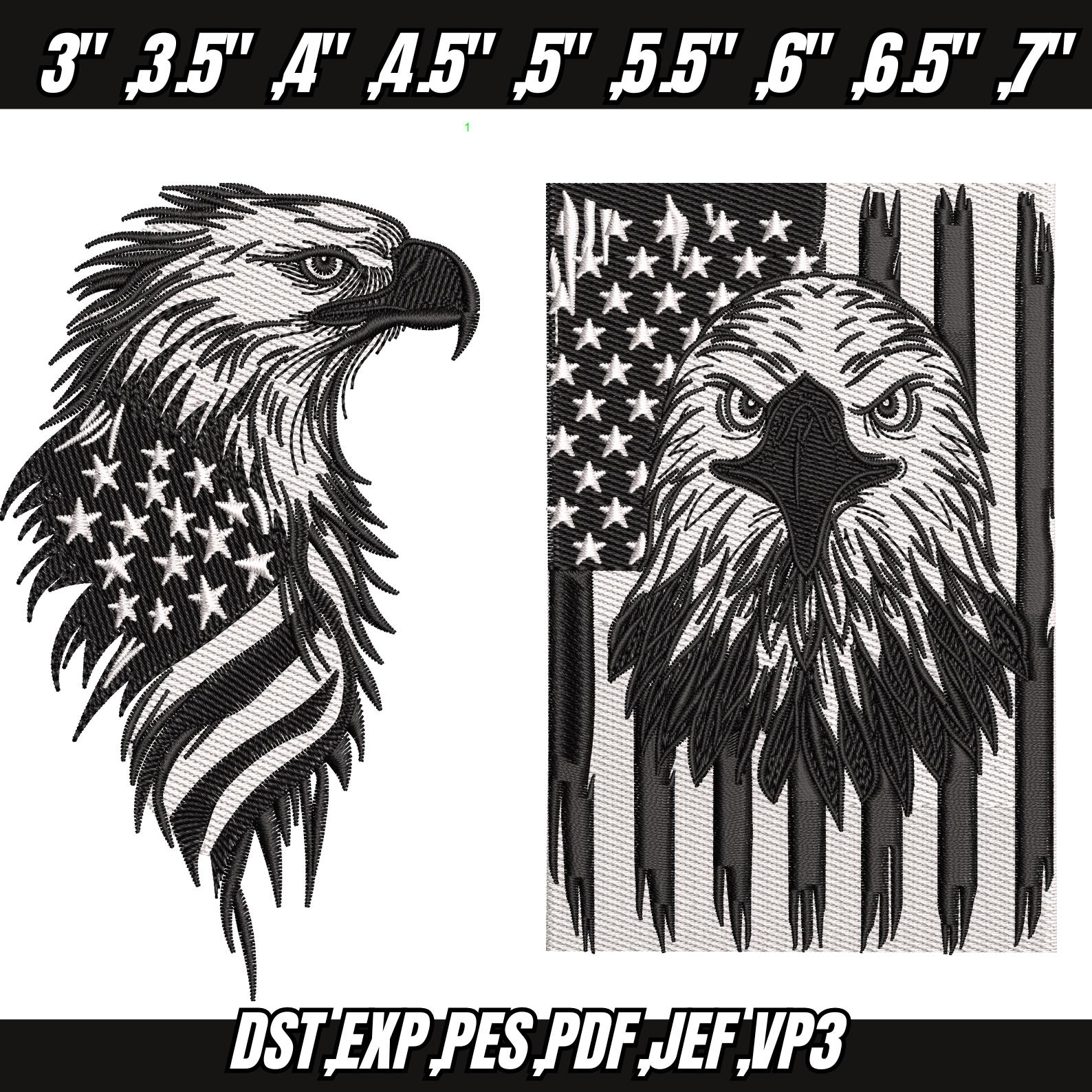 American Bald Eagle Embroidery Design: USA Flag Patriotic Machine ...