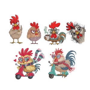 6 Crazy Chicken Embroidery Design, Angry Chicken Machine Embroidery File, Cute Chicken with Heart Machine Embroidery-Instant Download-9 Size