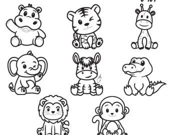 Safari Animal Outline Embroidery Designs, Zoo Animals (Digital Download)