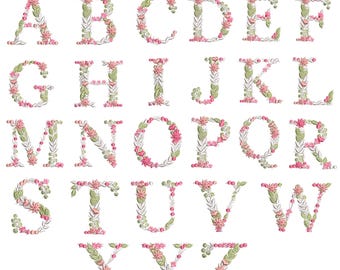 Floral Alphabet Embroidery Design: A-Z Flower Font (Digital Download)