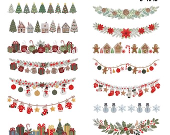 Christmas Borders Embroidery Designs: Holly, Bells, Trees, Snowmen, Gingerbread Borders (Digital Download) 11 Sizes
