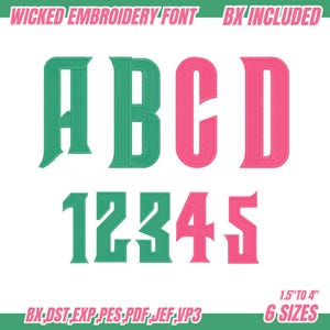 Wicked Embroidery Font with BX Format –Wicked Machine Embroidery Letters & Numbers – Witchy Gothic Style – Instant Download – 6 sizes