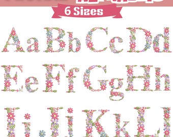 Floral Alphabet Machine Embroidery Designs: A-Z (6 sizes) (Instant Download)