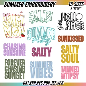 Summer Set Embroidery Design, Hello Summer Embroidery Designs, Summer Applique Embroidery Designs, Summer Bundle Embroidery Files, 9 Sizes