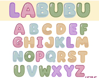 BK Labubu Alphabet Stickschrift | Niedliche Cartoon-Buchstaben A-Z | Labubu Maschinenstickerei | Großbuchstaben | Sofortdownload | 6 Größen