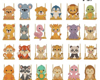 Diseños de bordado de animales de safari: Animales de zoológico y granja, 9 tamaños (descarga instantánea)