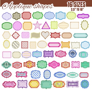 68 Shapes Applique Machine Embroidery designs, Frames Applique Design, Heart Circle Triangle Rectangle Shapes, 16 sizes - Instant Download