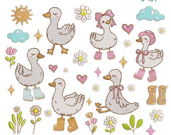 Borduurontwerp gans, lentedieren (3-7 inch) (digitale download)