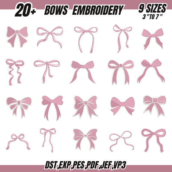 Bow Embroidery Designs, Mini Ribbon Bows (Digital Download)