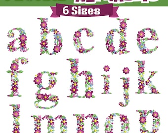 Floral Alphabet Machine Embroidery Designs: Lowercase Font (Instant Download)