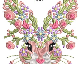 Desenho de coelho da Páscoa com estampa floral, padrão de coelho para bordado à máquina (download instantâneo)