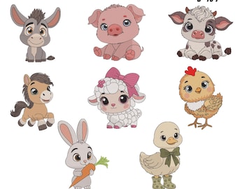 Bordado a máquina de animales del zoológico, diseños de animales, bordado para niña, bordado de animales del bosque, animal de granja, 9 tamaños, descarga instantánea