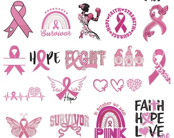 Breast Cancer Awareness Embroidery Designs, Pink Ribbon (Instant Download)