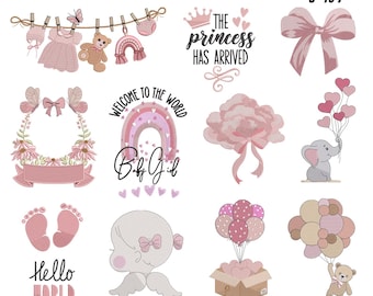 Broderimönster för babyshower - Set med 10, maskinbroderifiler för babyshowerpojke och -flickor, söt babybroderi, broderi för nyfödda presenter