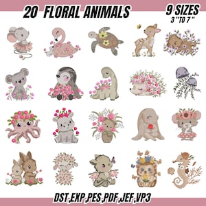 Puede incluir: Una colección de 20 diseños de animales florales, incluyendo un ratón, un flamenco, una tortuga, un ciervo, un koala, un erizo, un dinosaurio, un pulpo, un hipopótamo, un oso, un conejo, un cordero, un rinoceronte y un caballito de mar. 9 tamaños disponibles, de 7.6 a 17.8 cm.