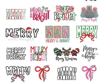 Può includere: Una collezione di ricami a tema natalizio con le frasi "Merry & Bright" e "Merry Woofmas" in vari font e stili. I disegni includono fiocchi, alberi di Natale e personaggi festivi. Disponibile in 15 misure, da 12.7cm a 30.5cm.