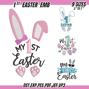 My 1st Easter Embroidery Design, Bunny Ears, Paw Prints (Instant Download, 3-7 inch Sizes)