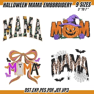 Spooky MAMA Applique Embroidery Design, Boo Mama Embroidery File, Mom Halloween Embroidery Design, Spider Horror Mama Embroidery, 9 sizes