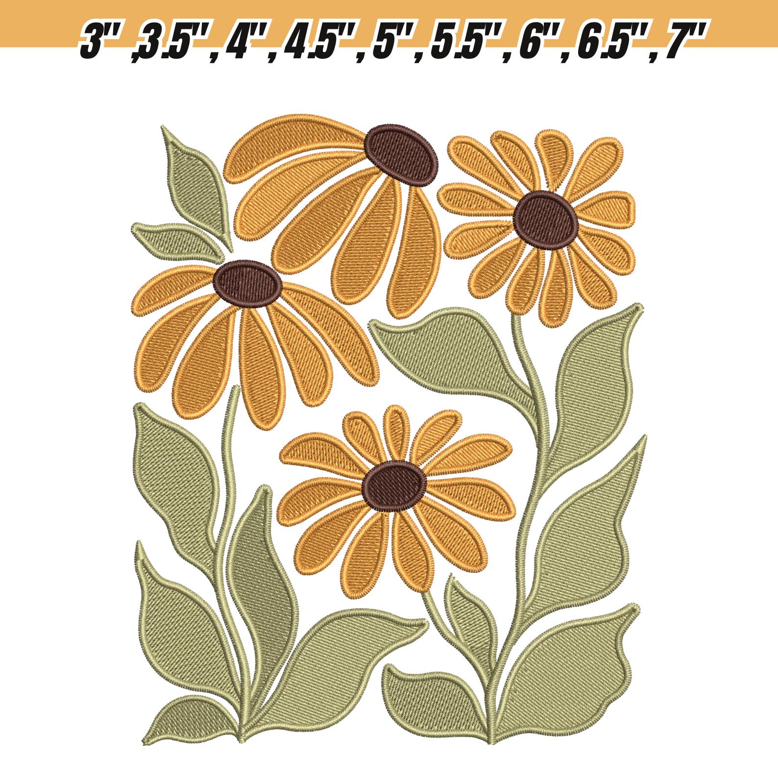 Retro Flower Embroidery Design Set – Floral Machine Embroidery