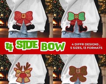 Christmas Bow Appliqué Embroidery Design, 4 Side Bows (Instant Download)