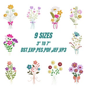 10 Blumen Stickmuster, Blumen Botanische Narzisse Mohn Wildblumen Bundle Muster Instant Download Zip - 9 Größen