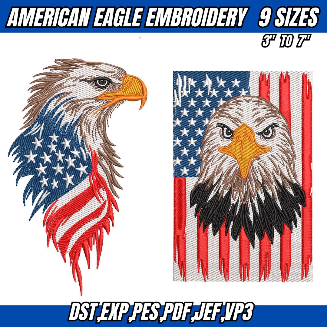 American Bald Eagle Embroidery Design: USA Flag Patriotic Machine ...